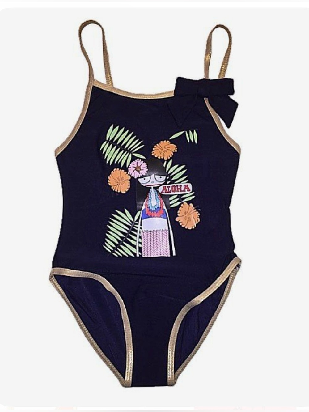 Little Marc Jacob Girls Aloha Swimsuit, Navy, 5A